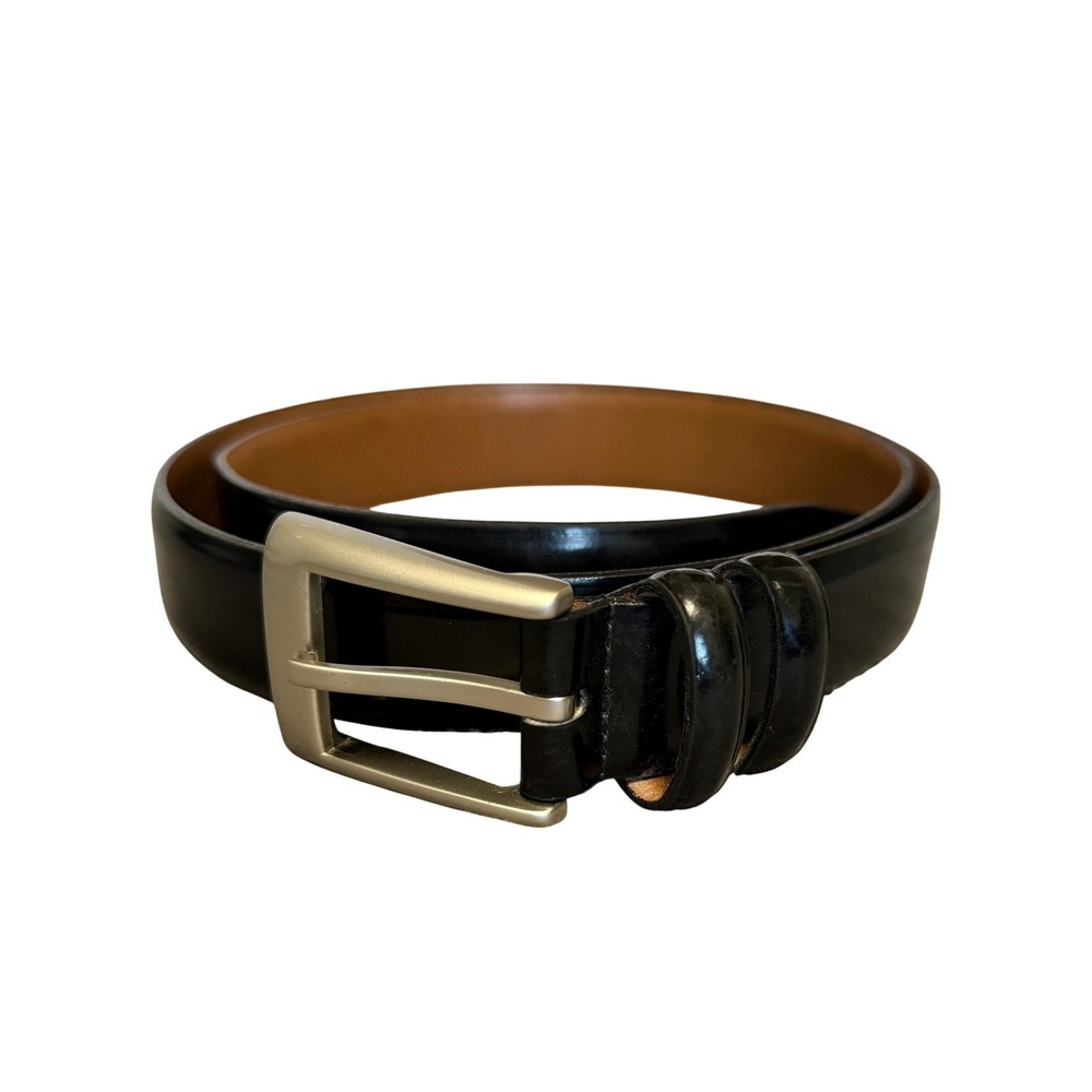 Genuine Leather Belt Mens 38 Black Full Grain Leather Dress Solid Brass Buckle